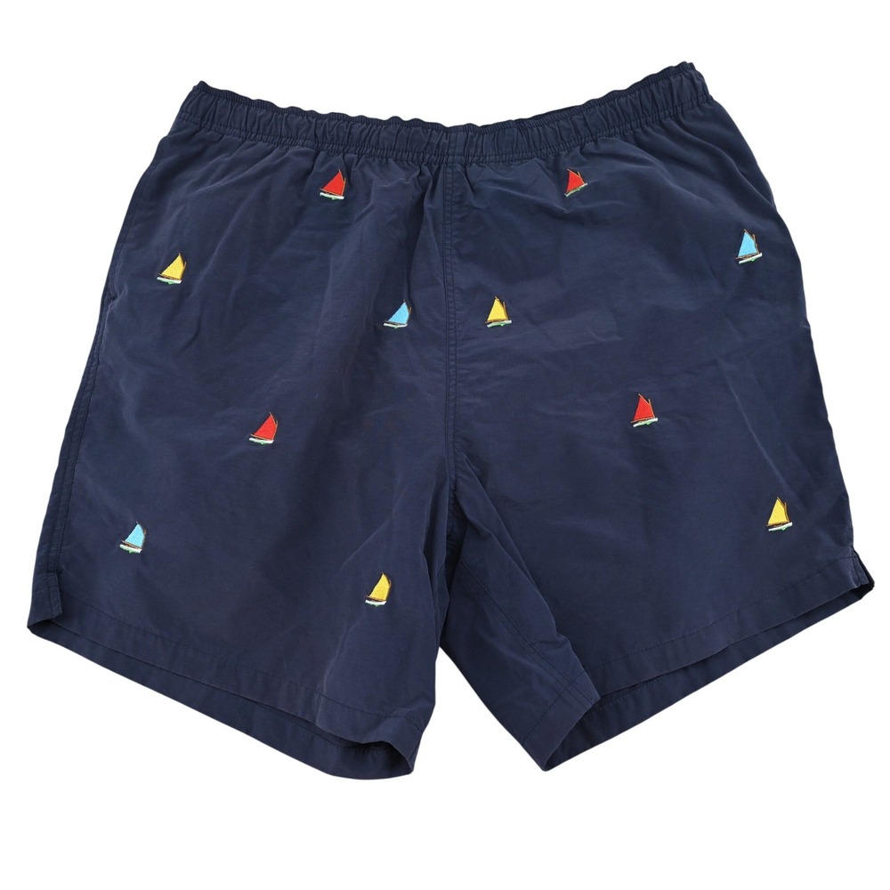 Castaway Nantucket Island Mens Navy Blue Sailboat Embroidered Swim Trunks Medium - Picture 2 of 16